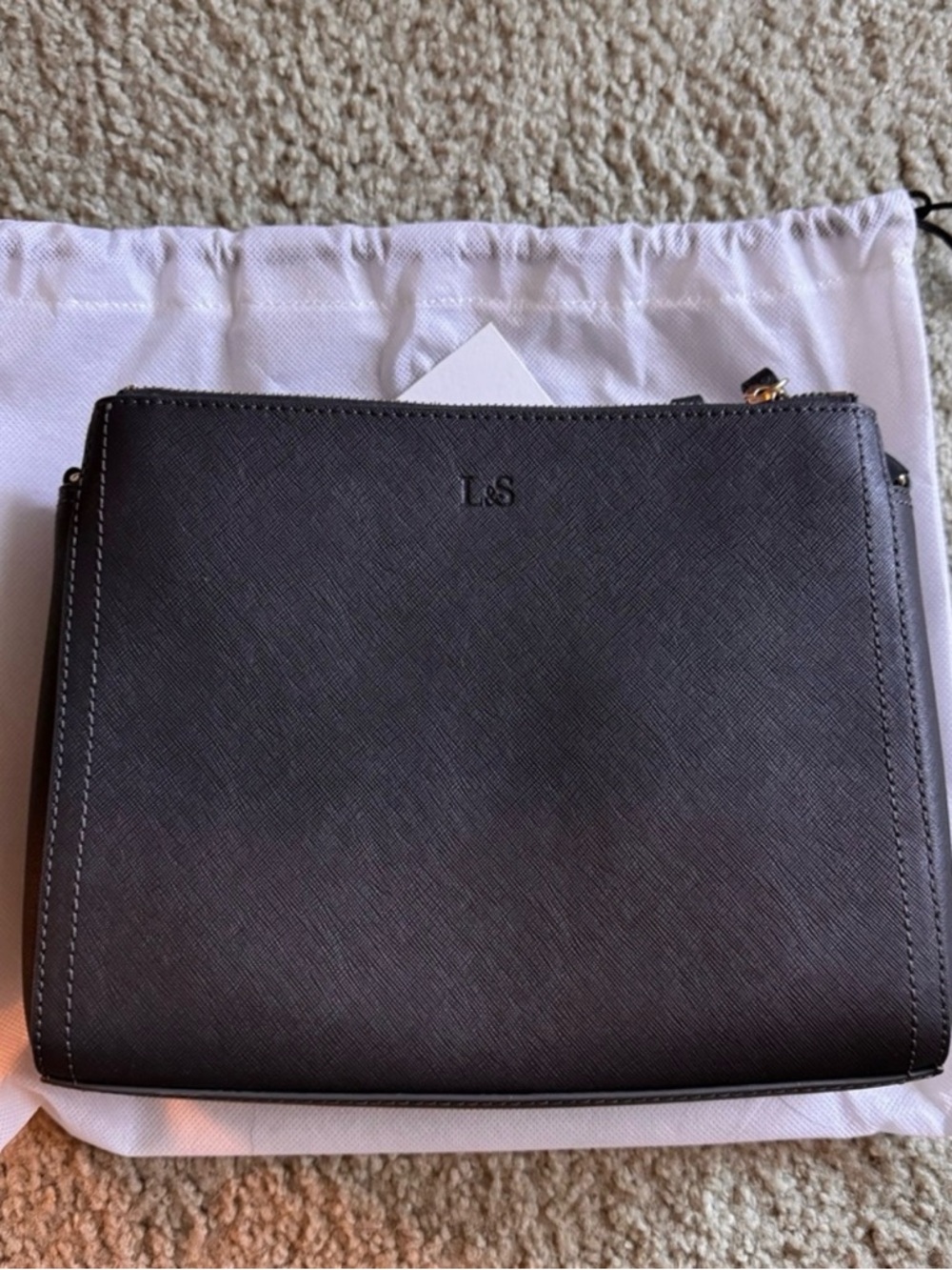 Lo & Sons Pearl Convertible Crossbody Dark Gray Saffiano Leather NWT Dust Bag